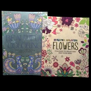 2 NEW ANY AGE COLORING BOOKS BEAUTIFUL COLORING 2016 & FLOWERS 2015